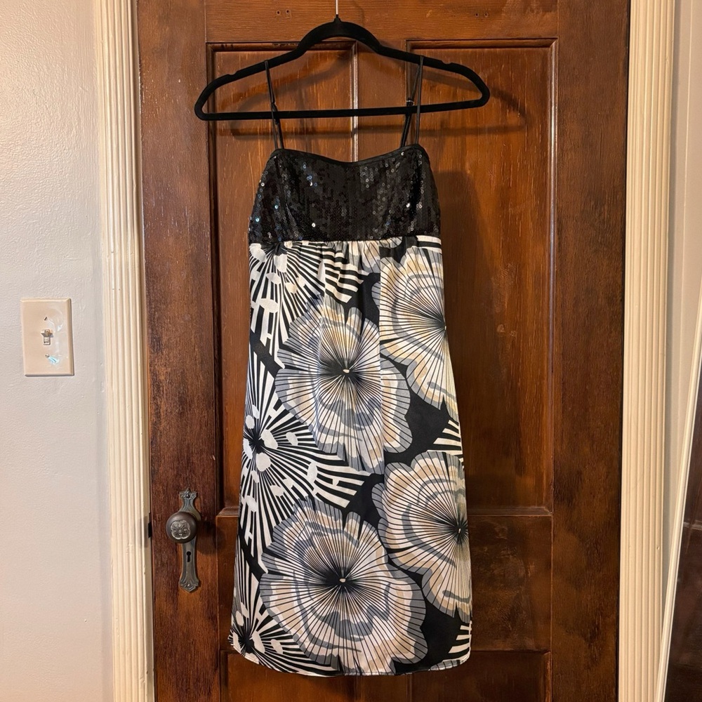y2k sequin floral print midi dress (Studio Y) black , white & gold
